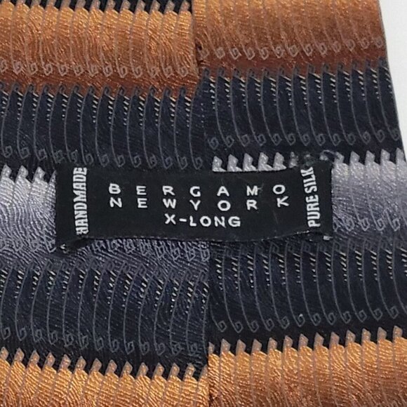 Bergamo New York Tie Black Silk X-Long Handmade 100% Silk Striped 69" x 3 3/4" - Picture 3 of 4
